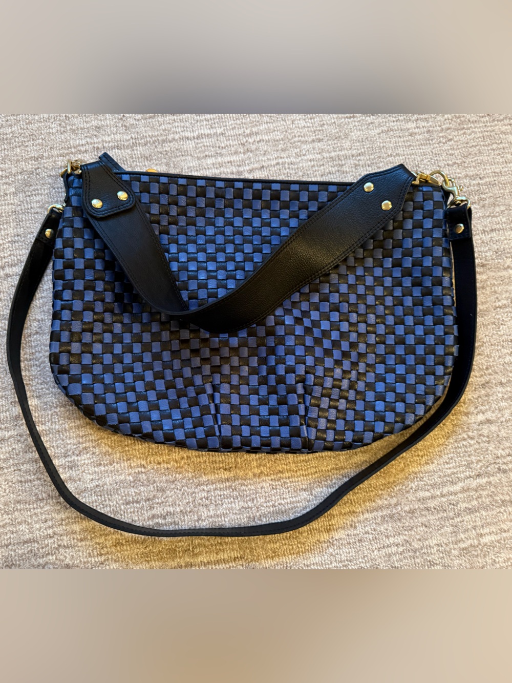 Clare V. Moyen Messenger Blue and Black woven bag